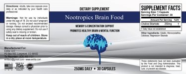 Nootropics Brain Food: Choline Bitartrate 250 mg 30 caps